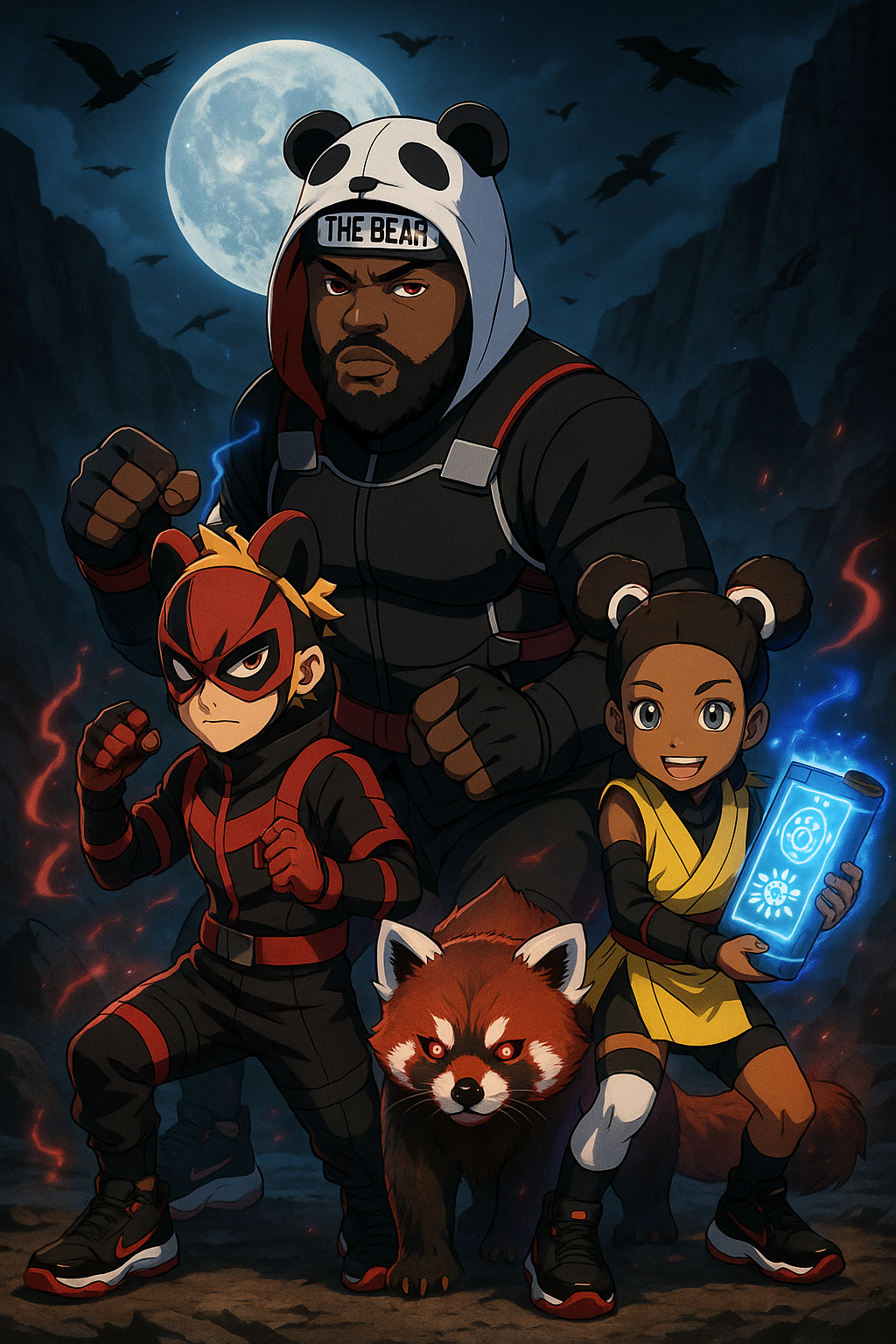 Panda Mask Night Squad T-Shirt — Cute Cartoon Animal Heroes Tee