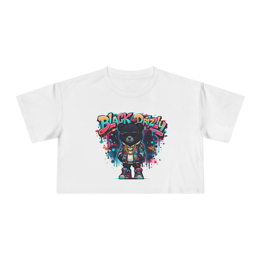 Crop Tee — 'Black Drip' Streetwear Bear Graphic Crop Top