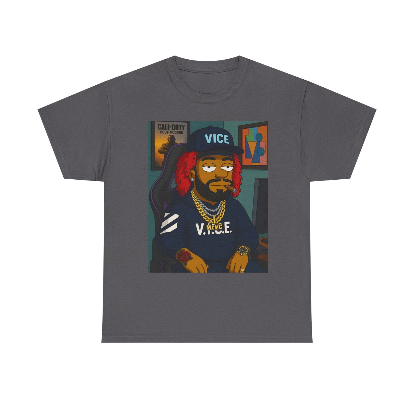 Vice Portrait T‑Shirt — Cartoon Streetwear Tee with 'V.I.C.E.' Design