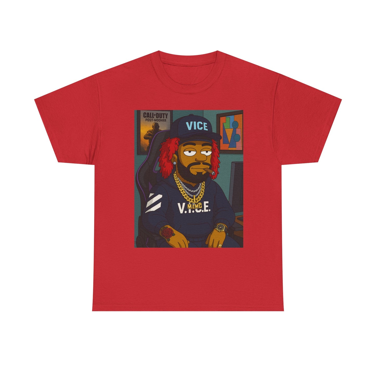Vice Portrait T‑Shirt — Cartoon Streetwear Tee with 'V.I.C.E.' Design