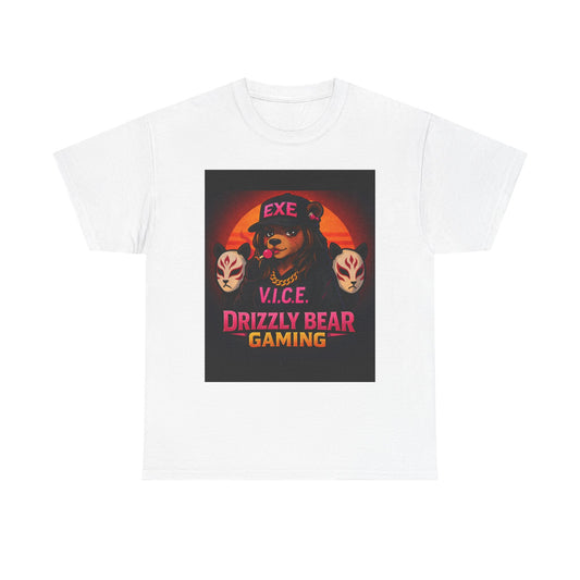 Drizzly Bear Gaming Tee — "V.I.C.E." Neon Retro Gaming Graphic T-Shirt