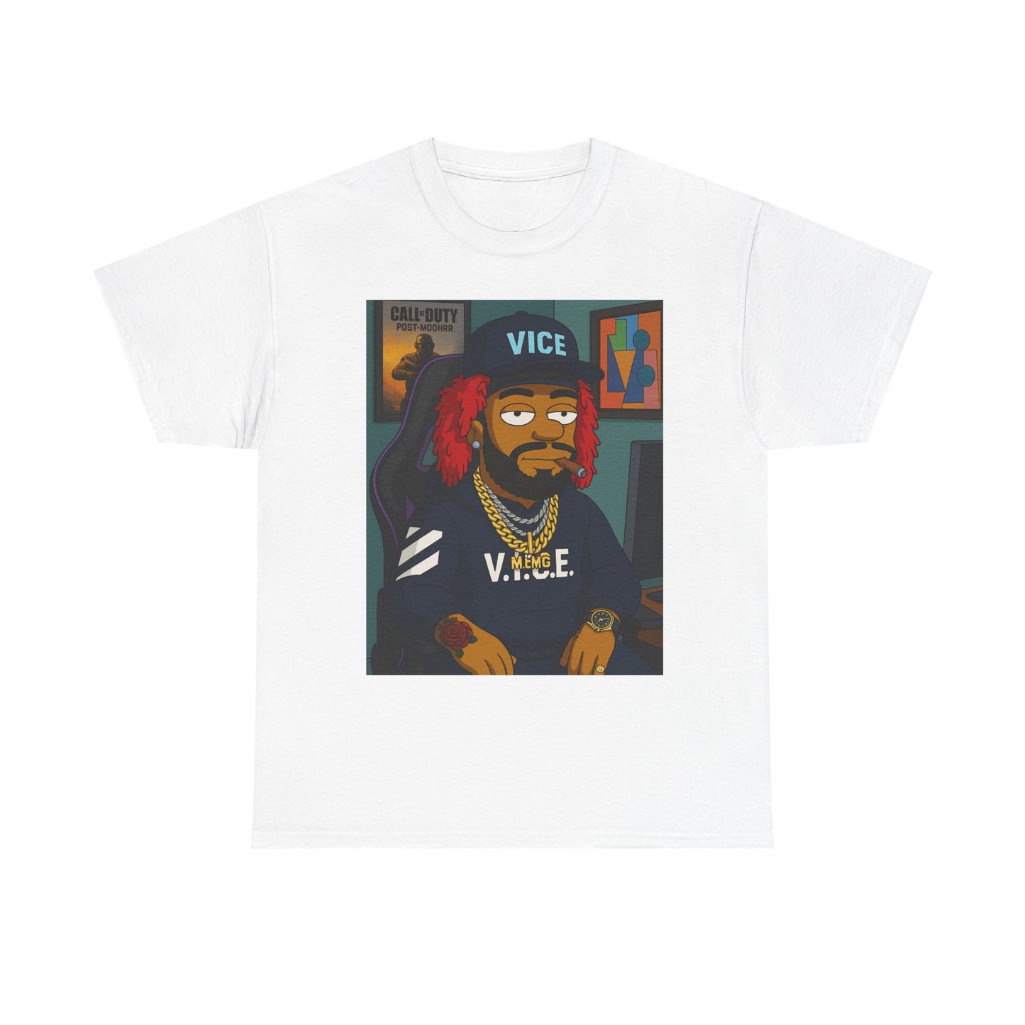 Vice Portrait T‑Shirt — Cartoon Streetwear Tee with 'V.I.C.E.' Design