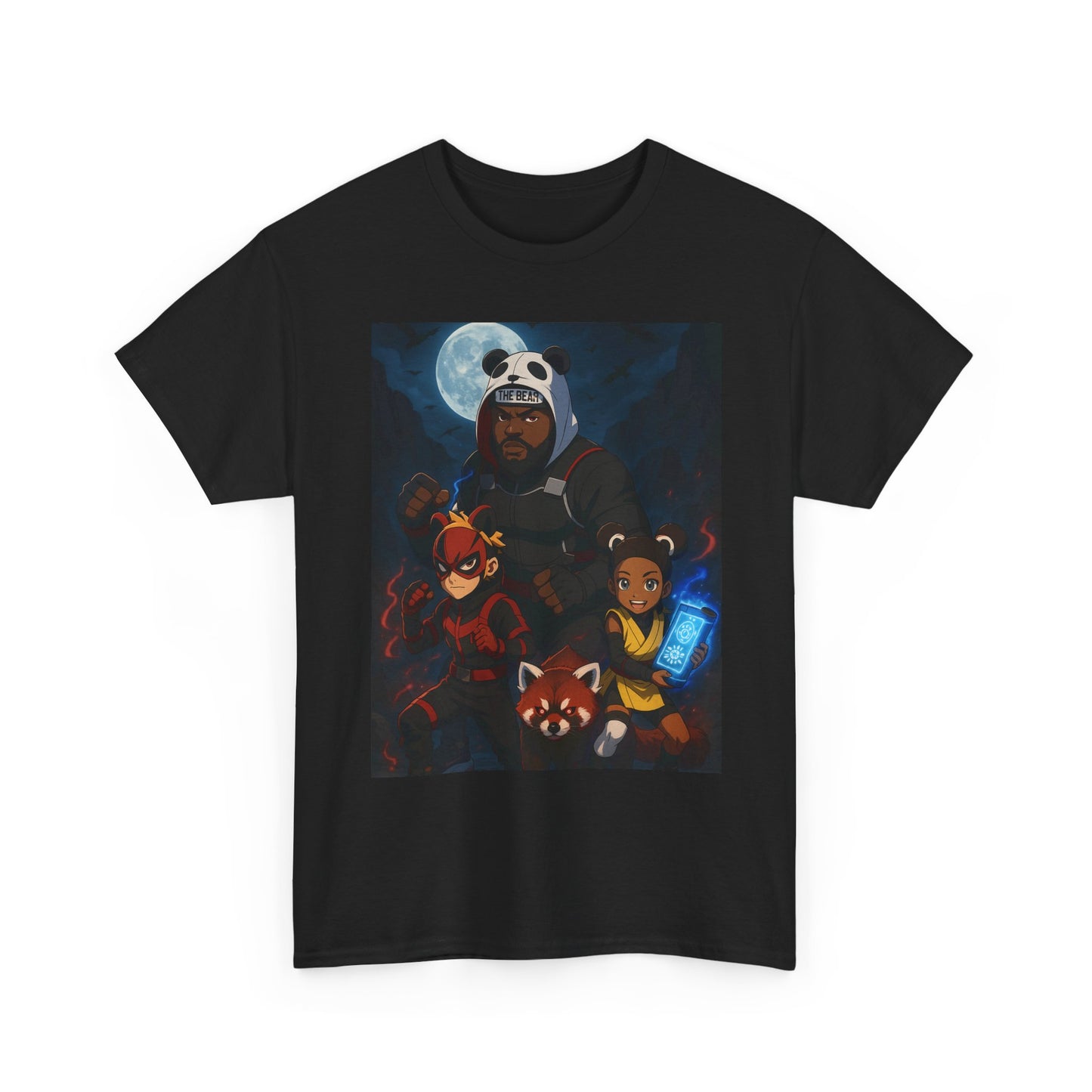 Panda Mask Night Squad T-Shirt — Cute Cartoon Animal Heroes Tee