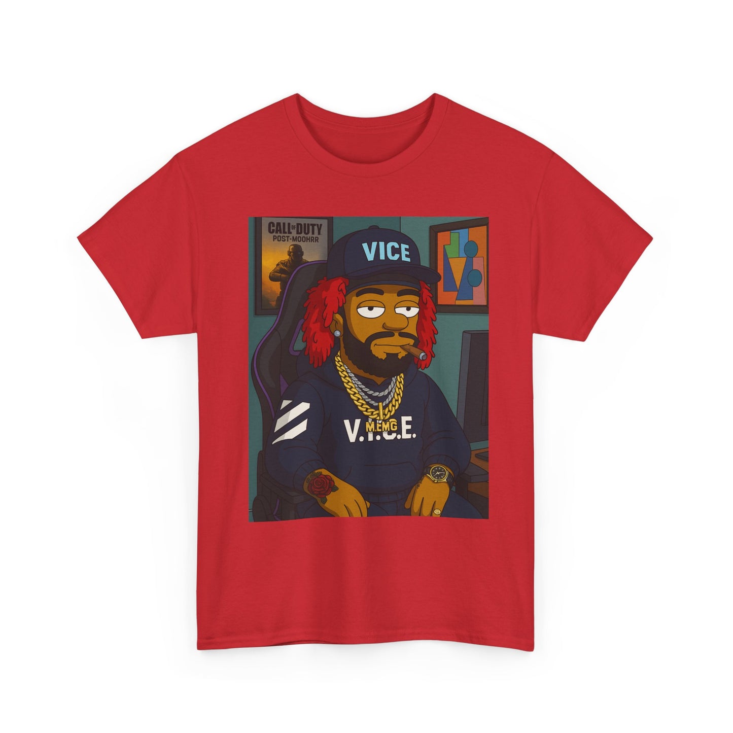 Vice Portrait T‑Shirt — Cartoon Streetwear Tee with 'V.I.C.E.' Design
