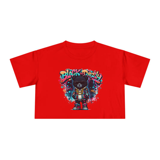 Crop Tee — 'Black Drip' Streetwear Bear Graphic Crop Top