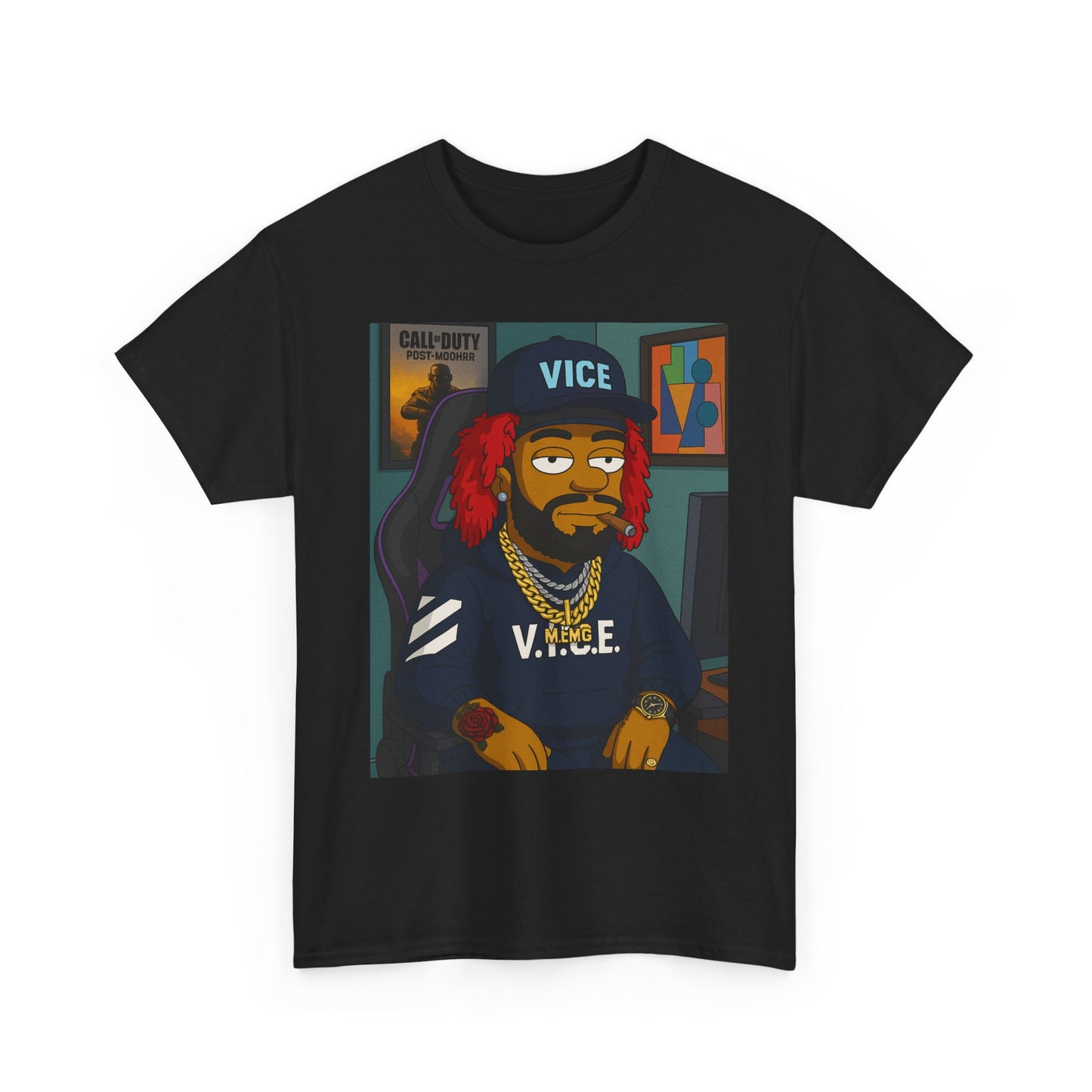 Vice Portrait T‑Shirt — Cartoon Streetwear Tee with 'V.I.C.E.' Design