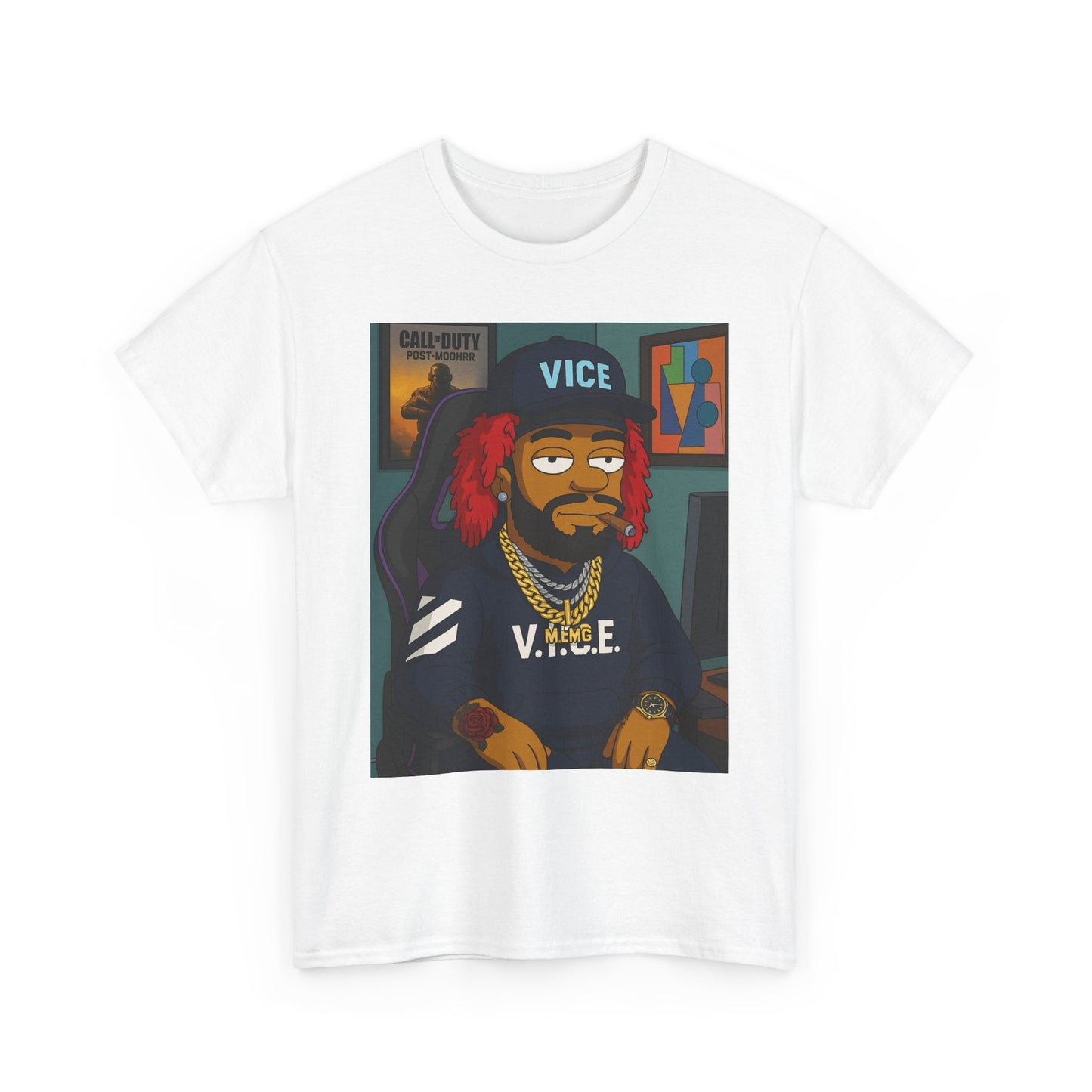 Vice Portrait T‑Shirt — Cartoon Streetwear Tee with 'V.I.C.E.' Design