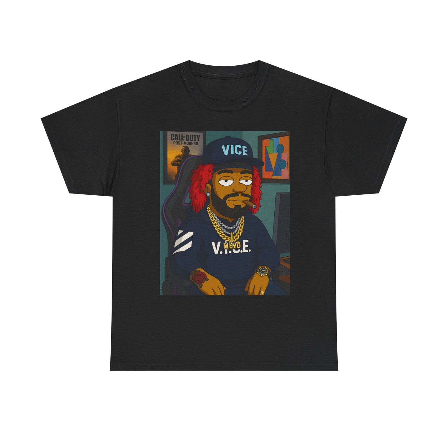 Vice Portrait T‑Shirt — Cartoon Streetwear Tee with 'V.I.C.E.' Design