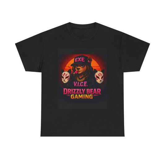 Drizzly Bear Gaming Tee — "V.I.C.E." Neon Retro Gaming Graphic T-Shirt